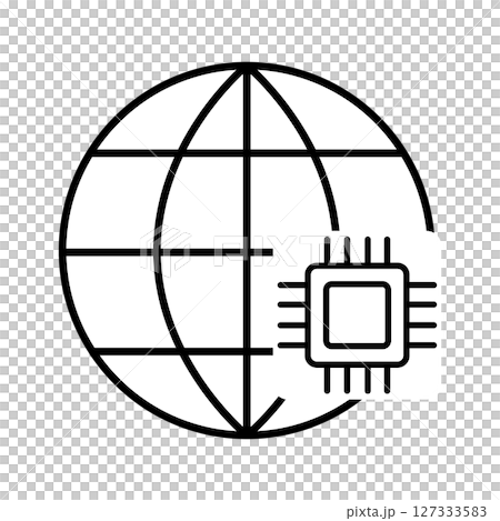 Icon of a combination of the earth and a microchip Icon of a combination of the earth and a microchip 127333583