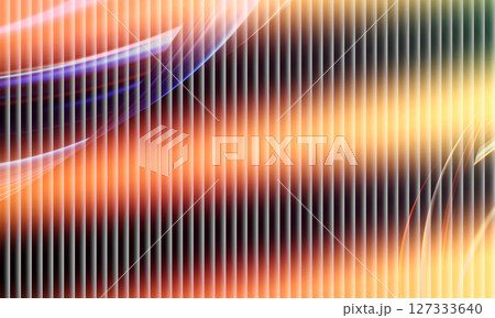 Fiery fluted illusion with refractive stripe fusion and glowing wave transitions across layered gradients 127333640