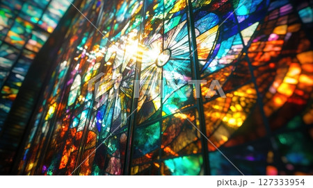 Stained glass in a whimsical, fantastic style 127333954