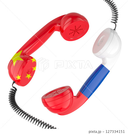China and Russia phone call communication, international conversation, political dialogue concept. 3D rendering 127334151