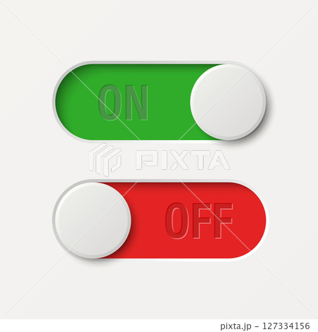 Vector White Toggle Switch Set. Realistic Toggle Switch. On Off Button, Modern Toggle Switch for User Interface, App, Web, Settings, Technology. UI Element, Control Panel 127334156