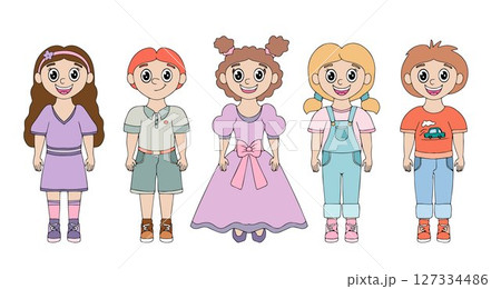 Smiling boys and girls. Set of cute guys for International Children's Day. Design for greeting cards, holiday invitations 127334486