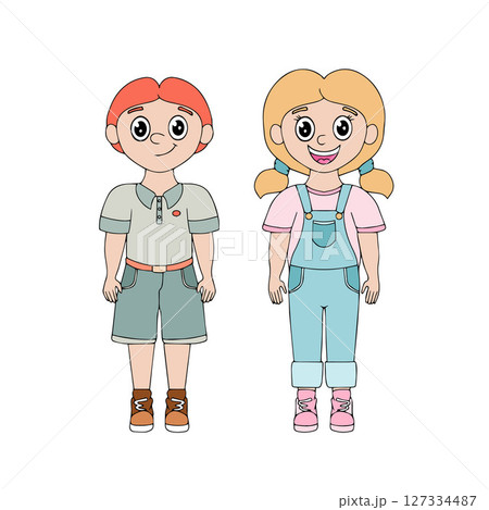 Smiling boy and girl. Set of cute kids for International Children's Day. Design for greeting cards, holiday invitations. Vector 127334487