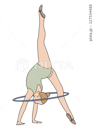 Elegant slim girl with a hoop - hand drawn rhythmic gymnastics. Colored vector illustration in doodle style on white background. Elegant slim girl with a hoop - hand drawn rhythmic gymnastics. Colored vector illustration in doodle style on white background. 127334488