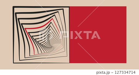 Bauhaus design, red and black curves on beige background. 127334714