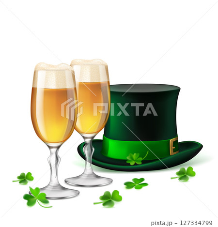 Illustration for St. Patrick's Day with beer and hat. 127334799