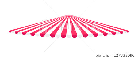 Circus or carousel dome with red and white stripes isolated on white background. Striped store canopy. Shop awning design. Fair market tent. Cafe sunshade. Kiosk umbrella. Vector flat illustration 127335096
