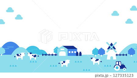 牛と風車がある牧場の田舎風景イラスト(農業・自然・動物) 牛と風車がある牧場の田舎風景イラスト(農業・自然・動物) 127335123