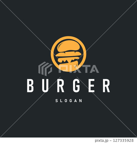 simple design fast food logo burger delicious food with meat bun and vegetables simple retro food logo concept for illustration template and business product brand simple design fast food logo burger delicious food with meat bun and vegetables simple retro food logo concept for illustration template and business product brand 127335928