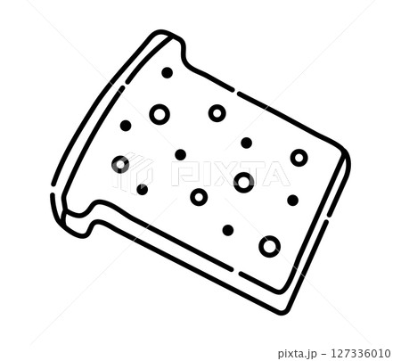 Piece of bread, black and white toast, vector line illustration 127336010