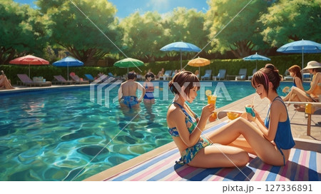 灼熱の太陽の下で、水しぶきと笑い声が弾ける、真夏の青春を駆け抜ける20代の彼女たちが刻む一瞬の煌めき 灼熱の太陽の下で、水しぶきと笑い声が弾ける、真夏の青春を駆け抜ける20代の彼女たちが刻む一瞬の煌めき 127336891