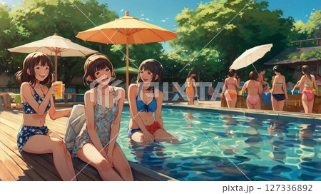 灼熱の太陽の下で、水しぶきと笑い声が弾ける、真夏の青春を駆け抜ける20代の彼女たちが刻む一瞬の煌めき 灼熱の太陽の下で、水しぶきと笑い声が弾ける、真夏の青春を駆け抜ける20代の彼女たちが刻む一瞬の煌めき 127336892