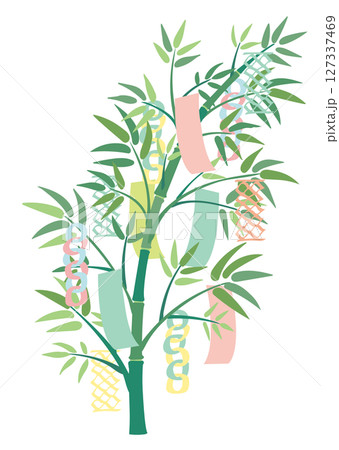 七夕の短冊がついた笹のベクターイラスト 七夕の短冊がついた笹のベクターイラスト 127337469