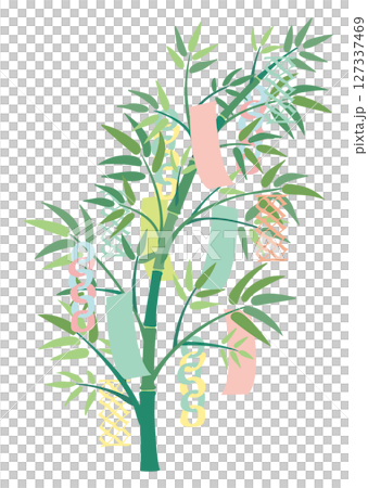 七夕の短冊がついた笹のベクターイラスト 七夕の短冊がついた笹のベクターイラスト 127337469