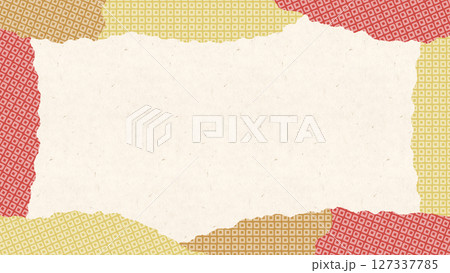 和風の背景。大人っぽい色の和柄のフレーム。折り紙のちぎり絵風の壁紙。 127337785