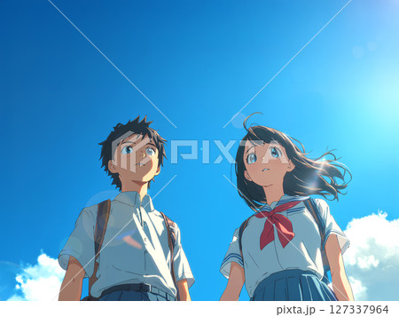 青空を見上げる高校生 127337964
