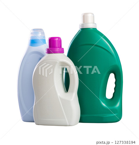 Cleaning products in plastic bottles on the counter 127338194