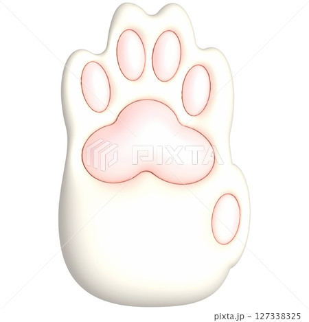 猫の手ピンク色の肉球アイコン素材イラスト　3dシンプル白猫　png 127338325