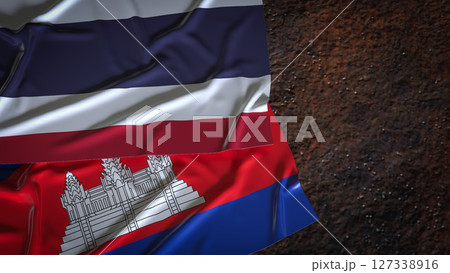 The Thailand and Cambodia flag for Background concept 3d Rendering. The Thailand and Cambodia flag for Background concept 3d Rendering. 127338916