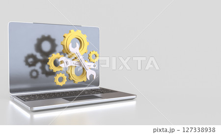 The Laptop and Gear for fix or repair concept 3d Rendering. The Laptop and Gear for fix or repair concept 3d Rendering. 127338938