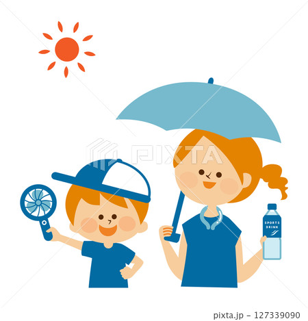 熱中症対策　家族　屋外のイラスト素材 127339090