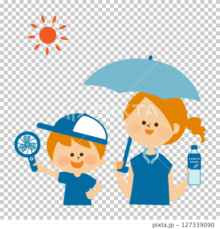 Heat stroke prevention Family Outdoor illustration material 127339090