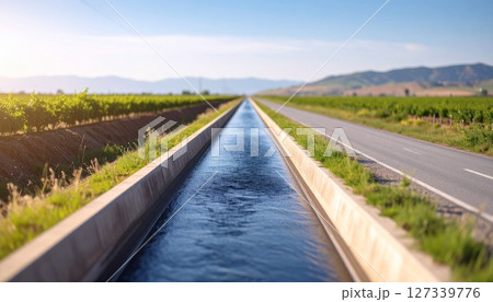 真夏の田園を流れる用水路の風景4 127339776