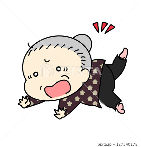 前傾に転倒しそうになっているおばあちゃんのイラスト 127340178