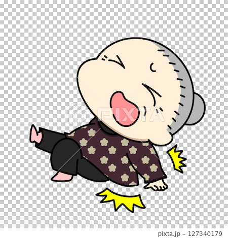 後ろに転倒し尻餅をつくおばあちゃんのイラスト 127340179