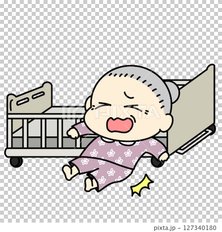 ベッドから転落するおばあちゃんのイラスト 127340180