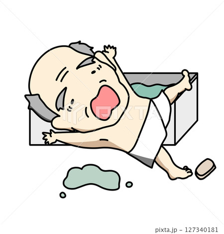 お風呂場で石鹸で滑るおじいちゃんのイラスト 127340181