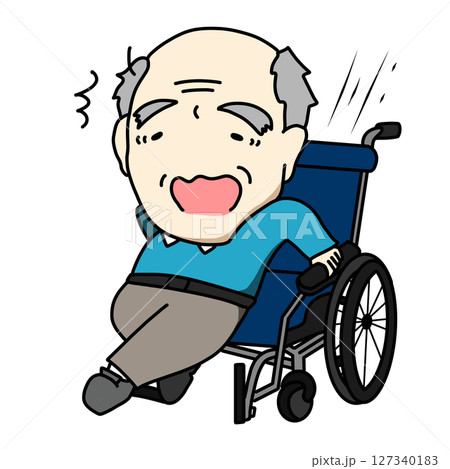 車椅子からずり落ちそうになるおじいちゃんのイラスト 車椅子からずり落ちそうになるおじいちゃんのイラスト 127340183