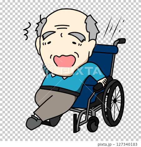 Illustration of a grandfather about to fall off his wheelchair 127340183