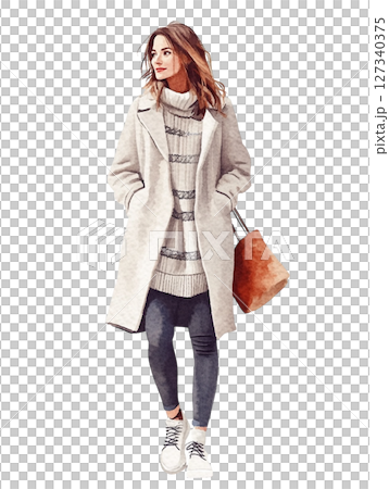 [Full-body standing picture] Illustration of a woman in a white coat 127340375
