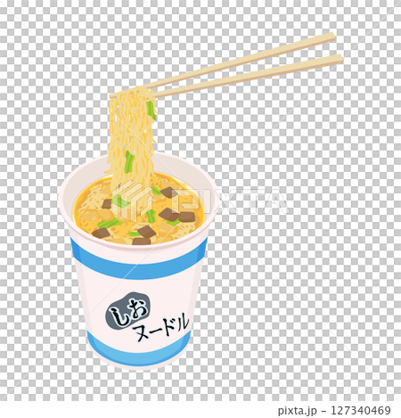 用筷子吃鹽口味泡麵的圖例 127340469