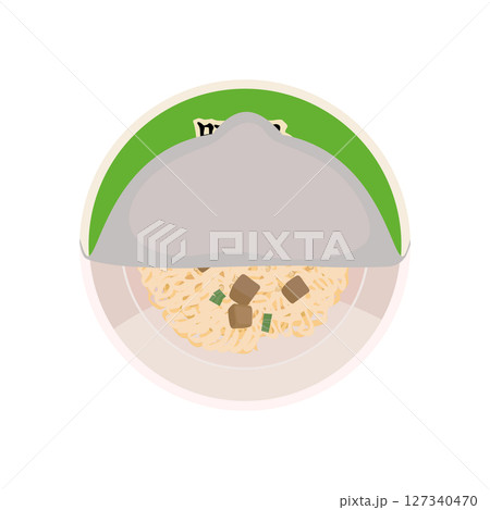 豚骨味のカップ麺のふたを開けたイラスト 127340470