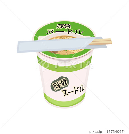 豚骨味のカップ麺にお湯を入れて待つイラスト 127340474
