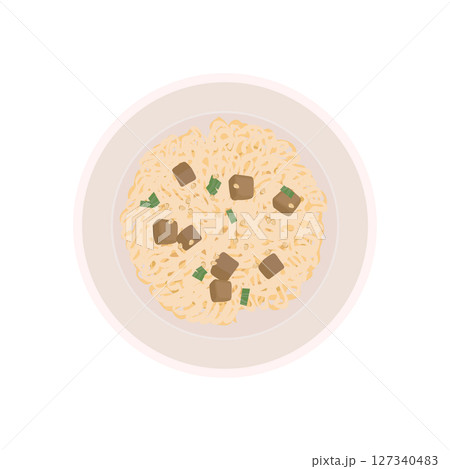 豚骨味のカップ麺のふたをはがしたイラスト 127340483