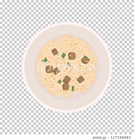 豚骨味のカップ麺のふたをはがしたイラスト 127340483