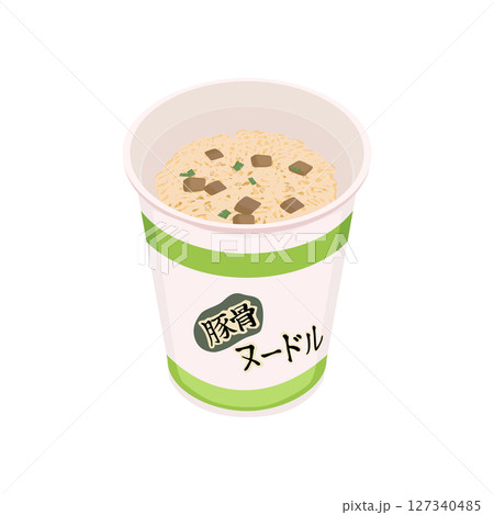 豚骨味のカップ麺のふたをはがしたイラスト 127340485