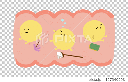 手繪的腸道有益細菌形象，看起來很疲憊 127340998