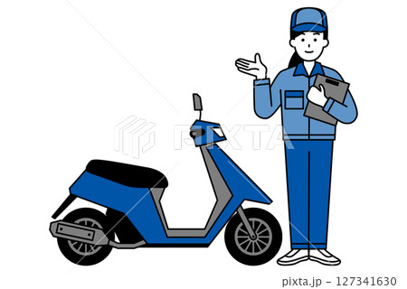 原付バイクと修理業者の女性 127341630