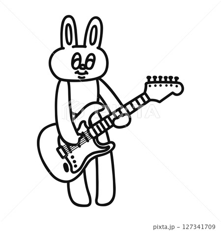 エレキギターを弾くウサギ　線画 127341709