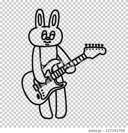 エレキギターを弾くウサギ　線画 127341709