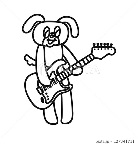エレキギターを弾く犬 線画 エレキギターを弾く犬 線画 127341711