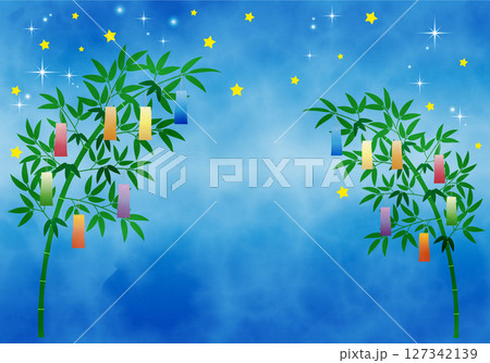 七夕の夜空と笹飾りの背景05 七夕の夜空と笹飾りの背景05 127342139