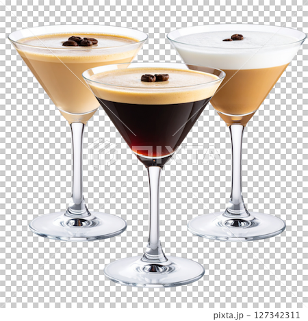 Tropical fruit cocktail drink with berries, ice, and a straw, isolated on white for a refreshing summer beverage 127342311