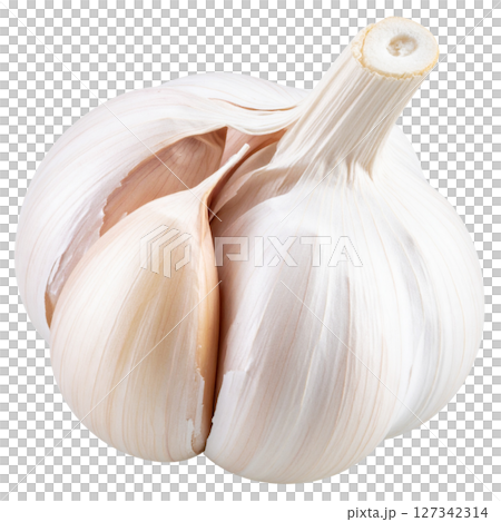 Fresh, organic garlic cloves, isolated on a white background. Fresh, organic garlic cloves, isolated on a white background. 127342314