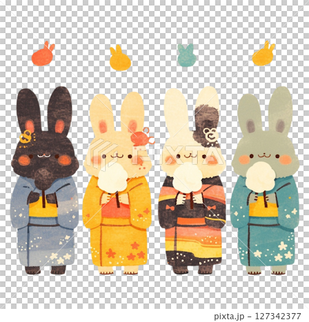 浴衣兔子站立形像素材/夏日祭品系列 127342377