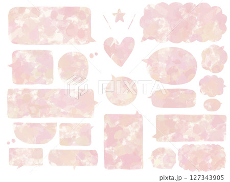 吹き出し：水彩風ピンク色のハートマークとフキダシのセット 127343905